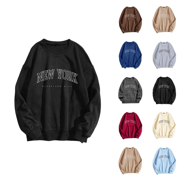 New York Sweatshirt for Women 2026 Fall Winter Trendy Long Sleeve Crewneck Graphic Pullover Sweat Shirts Tops