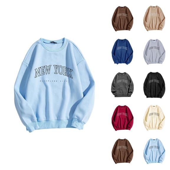 New York Sweatshirt for Women 2026 Fall Winter Trendy Long Sleeve Crewneck Graphic Pullover Sweat Shirts Tops