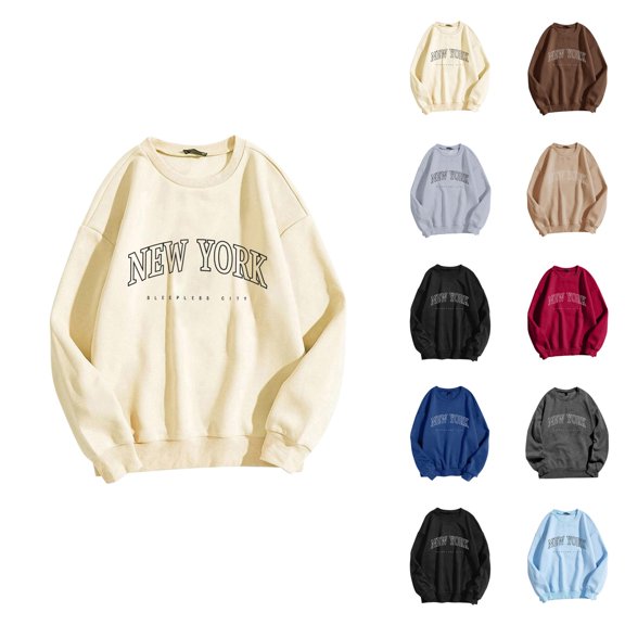 New York Sweatshirts for Women 2026 Fall Winter Trendy Long Sleeve Crewneck Graphic Sweatshirts Pullover Tops