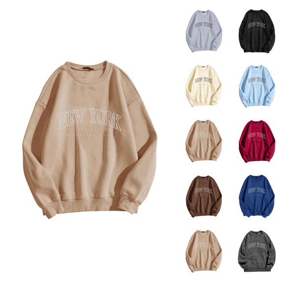 New York Sweatshirt for Women 2026 Fall Winter Trendy Long Sleeve Crewneck Graphic Sweatshirts Pullover Tops