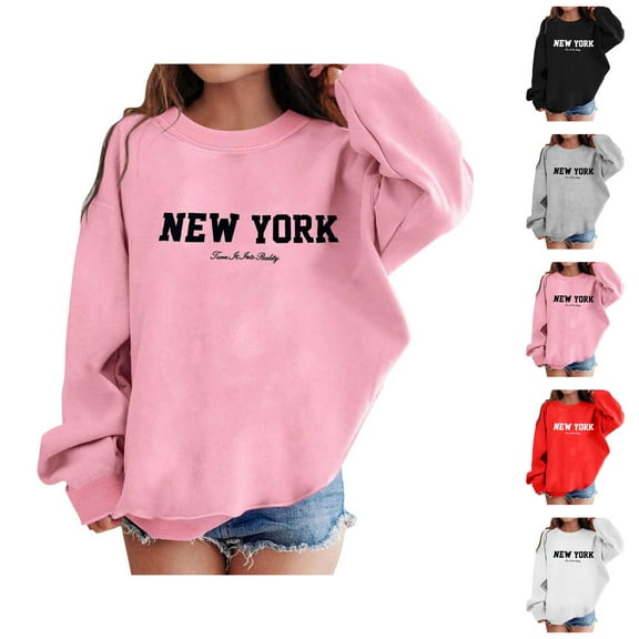 New York Sweatshirts for Girl 2025 Long Sleeve Crewneck Casual Graphic Sweatshirt Kids Pullover Tops