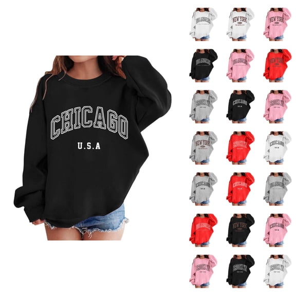 New York Sweatshirts for Girl Long Sleeve Fashion Crewneck Graphic Sweatshirt Kids Pullover Tops