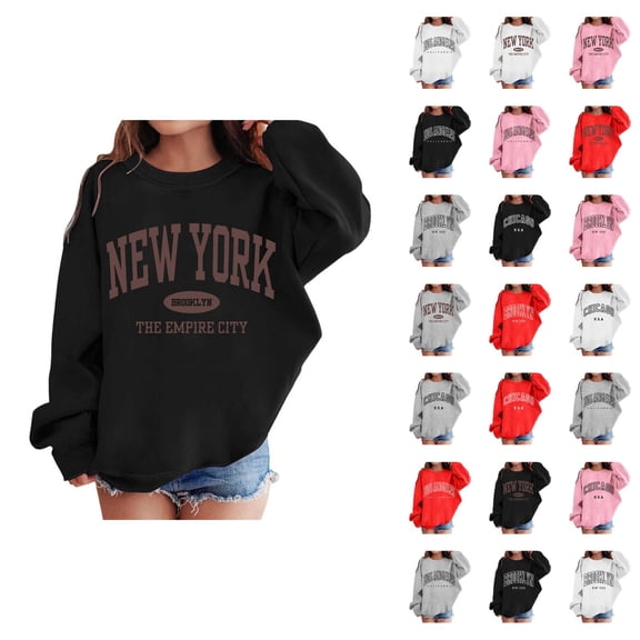 New York Sweatshirts for Girl Long Sleeve Fashion Crewneck Graphic Sweatshirt Kids Pullover Tops