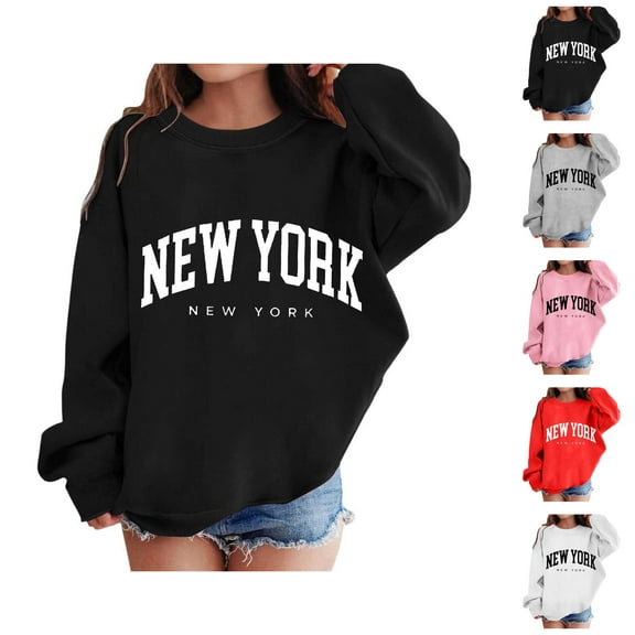 New York Sweatshirts for Girls Long Sleeve Crewneck Casual Graphic Pullover Sweatshirt Tops