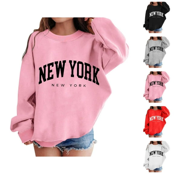 New York Sweatshirts for Girls Long Sleeve Crewneck Casual Graphic Pullover Sweatshirt Tops