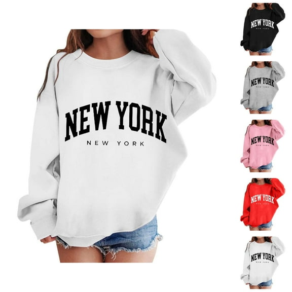 New York Sweatshirts for Girls Long Sleeve Crewneck Casual Graphic Pullover Sweatshirt Tops