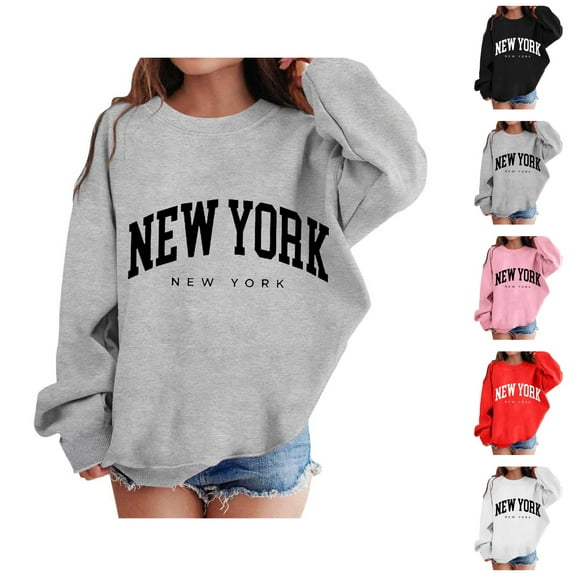 New York Sweatshirts for Girls Long Sleeve Crewneck Casual Graphic Pullover Sweatshirt Tops