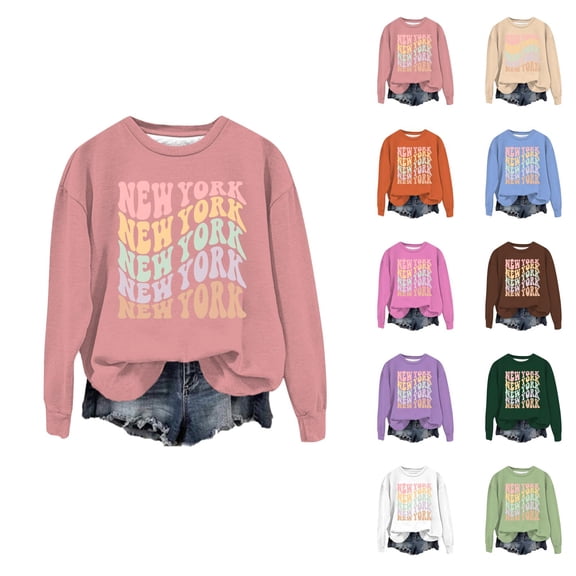 New York Sweatshirts for Women 2025 Long Sleeve Crewneck Y2K Graphic Sweatshirt Pullover Tops Streetwear