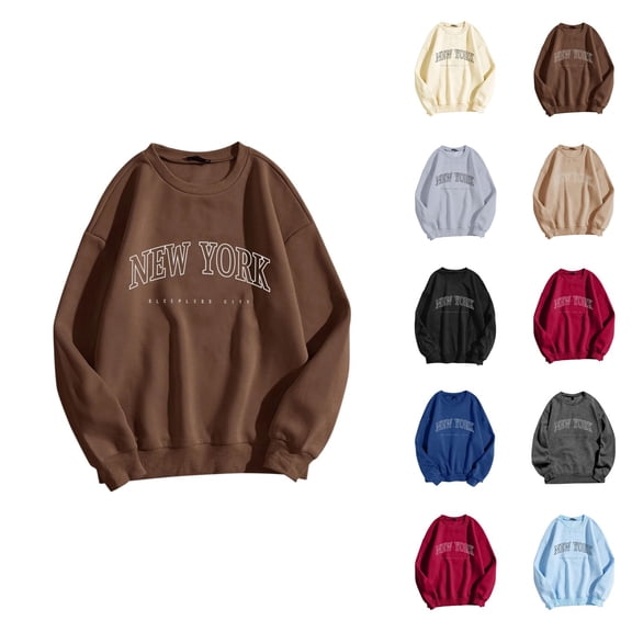 New York Sweatshirts for Women 2026 Fall Winter Trendy Long Sleeve Crewneck Graphic Sweatshirts Pullover Tops