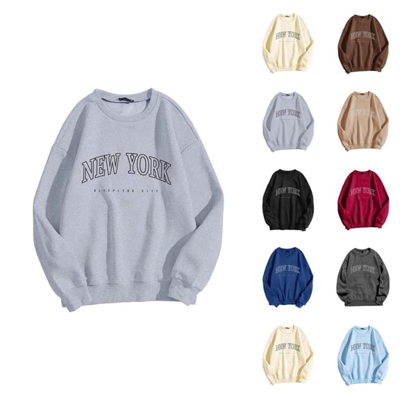 New York Sweatshirts for Women 2026 Fall Winter Trendy Long Sleeve Crewneck Graphic Sweatshirts Pullover Tops