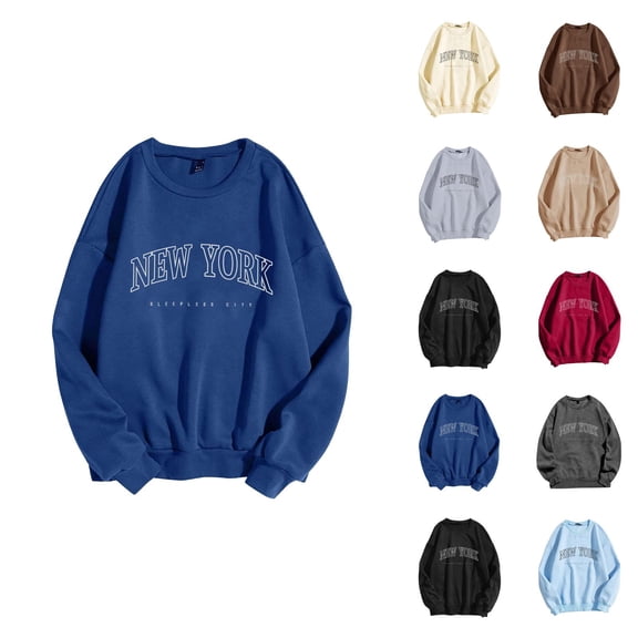 New York Sweatshirts for Women 2026 Fall Winter Trendy Long Sleeve Crewneck Graphic Sweatshirts Pullover Tops