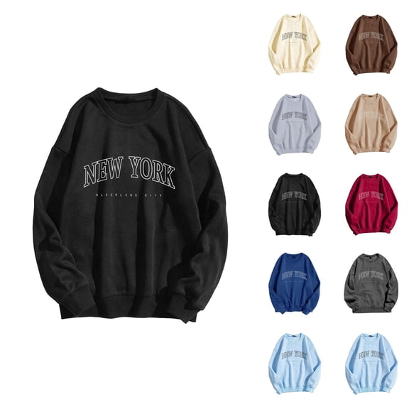 New York Sweatshirts for Women 2026 Fall Winter Trendy Long Sleeve Crewneck Graphic Sweatshirts Pullover Tops