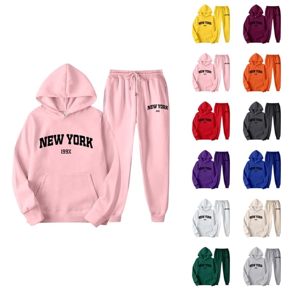 New York Sweatsuits Women 2 Piece Outfit 2026 Trendy Hoodie and Joggers Sweatpants Matching Set
