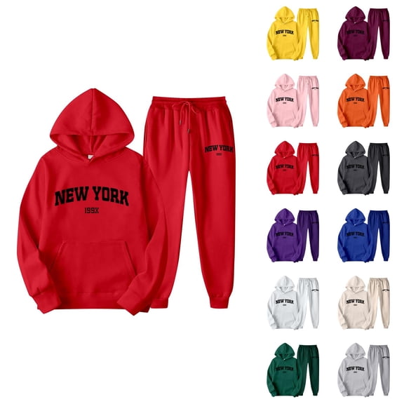 New York Sweatsuits Women 2 Piece Outfit 2026 Trendy Hoodie and Joggers Sweatpants Matching Set