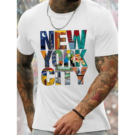 New York T-shirt Men's Summer Short Sleeve Round Neck Casual T-Shirt Men's