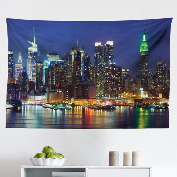 New York Tapestry, Sketchy New York Historical Western Center Downtown Modern USA Illustration Print, Fabric Wall Hanging Decor for Bedroom Living Room Dorm, 2 Sizes, Grey White, by Ambesonne