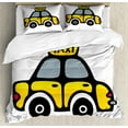 thumbnail image 1 of New York Taxi Duvet Cover Set, Hand Drawn Illustration of Cab Design on Plain Background Art, Decorative 3 Piece Bedding Set with 2 Pillow Shams, Calking Size, White Black and Yellow, by Ambesonne, 1 of 3