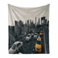 thumbnail image 1 of New York Taxi Soft Flannel Fleece Blanket, Rush Hour Traffic Image at Brooklyn Bridge in Downtown NY City, Cozy Plush for Indoor and Outdoor Use, 50" x 70", Pale Tan and Multicolor, by Ambesonne, 1 of 6