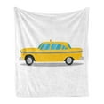 thumbnail image 1 of New York Taxi Soft Flannel Fleece Throw Blanket, Old Vintage Style Checker Cab Illustration of Plain Backdrop, Cozy Plush for Indoor and Outdoor Use, 70" x 90", White and Earth Yellow, by Ambesonne, 1 of 5