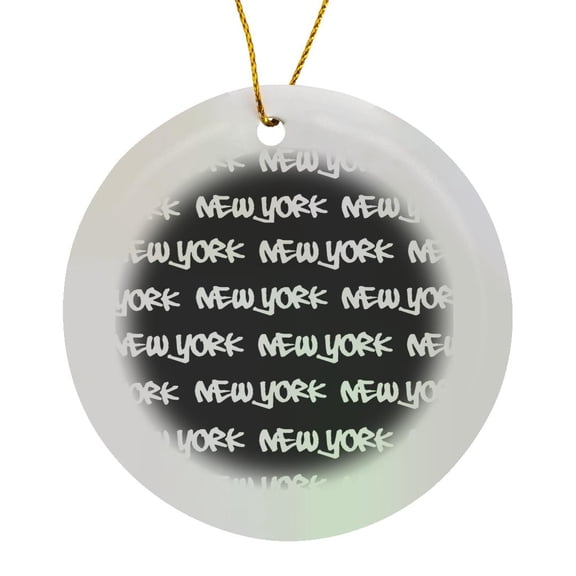3drose, New York Text Design - White Words on Black - Ny City Souvenir Nyc Cool Urban Graffiti Font Pattern, Circle Porcelain Ornament