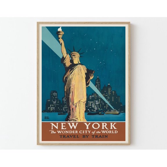 New York The Wonder City of the World Vintage Travel Poster Art Print | Home Decor Wall Art Gift, 12x18 UNFRAMED