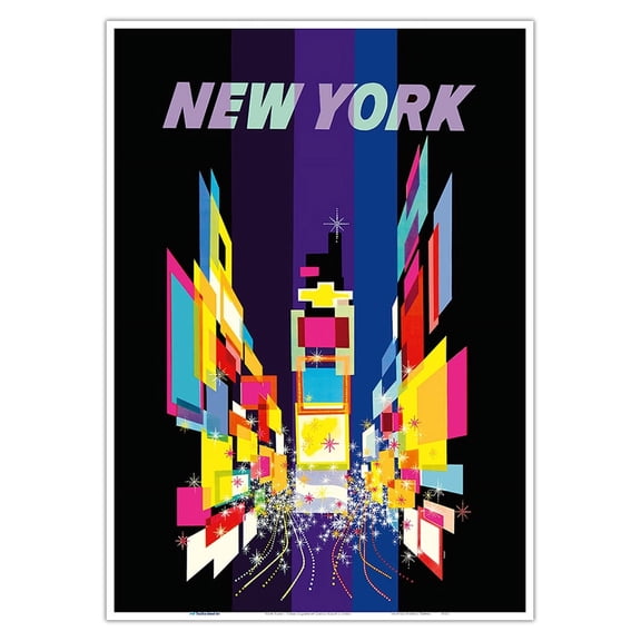 New York - Times Square at Night - Vintage Travel Poster by David Klein c.1960s - Master Art Print 10in x 14in