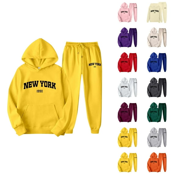 New York Track Suit for Men Women Long Sleeve Pockets Pullover Hoodie and Sweatpants Tracksuits 2 Piece Set
