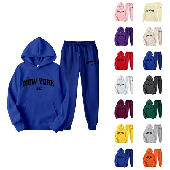 New York Track Suit for Men Women Long Sleeve Pockets Pullover Hoodie and Sweatpants Tracksuits 2 Piece Set