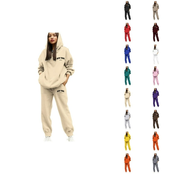 New York Track Suits for Women Set Fall Winter Hoodie and Jogger Sweatpants 2 Piece Matching Sweatsuit Lounge Set
