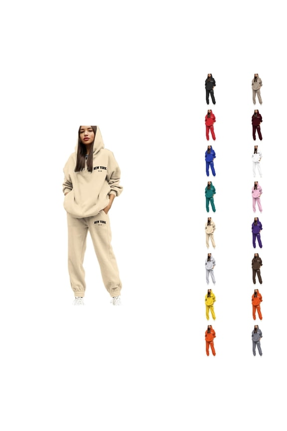 New York Track Suits for Women Set Fall Winter Hoodie and Jogger Sweatpants 2 Piece Matching Sweatsuit Lounge Set
