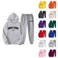 thumbnail image 1 of New York Track Suits for Women Set Graphic Hoodie and Jogger Sweatpants 2 Piece Matching Sweatsuit Travel Lounge Set, 1 of 1