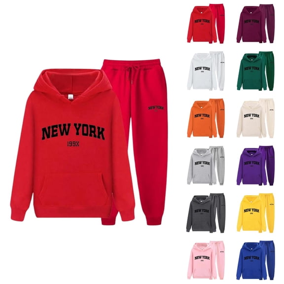 New York Tracksuits for Women 2025 Trendy Hoodie and Jogger Sweatpants Matching Set Sweat Suits