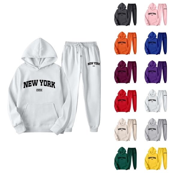 New York Tracksuits for Women Set 2026 Casual Hoodie and Joggers Sweatpants Matching Set