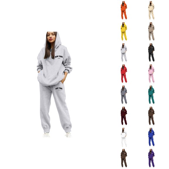 New York Tracksuits for Women Set 2026 Fall Winter Casual Hoodie and Jogger Sweatpants Matching Set Streetwear