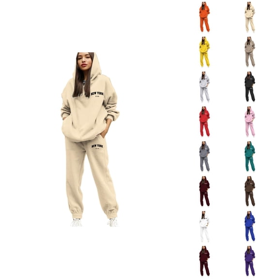 New York Tracksuits for Women Set 2026 Fall Winter Casual Hoodie and Jogger Sweatpants Matching Set Streetwear