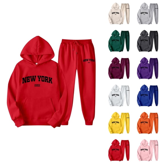 New York Tracksuits for Women Set 2026 Trendy Hoodie and Joggers Sweatpants Matching Set
