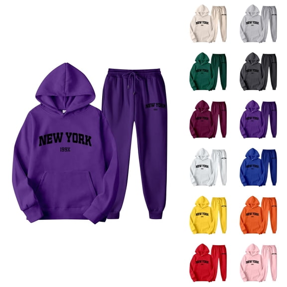 New York Tracksuits for Women Set 2026 Trendy Hoodie and Joggers Sweatpants Matching Set