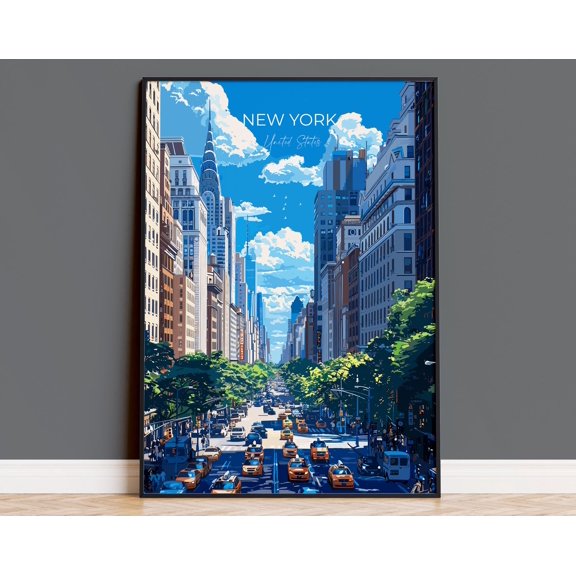 New York Travel Poster Wall Art, Travel Print of New York , New York Art Lovers Gift, USA Art Gift, 12x18 UNFRAMED
