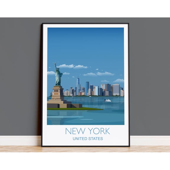 New York Travel Print Wall Art, Travel Poster of New York, City of New York Art Lovers Gift, USA Travel Poster, New York Cityscape, 24x36 UNFRAMED