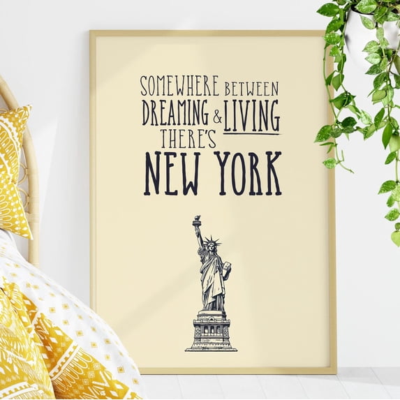 New York Typography Beige Wall Art, Minimal City Travel Decor, Unframed Paper Print Size 8x12
