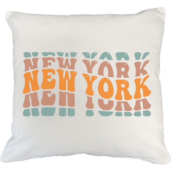 New York, US or USA State Themed, Groovy Retro Wavy Text Merch Gift, White Pillow Case 18X18 IN