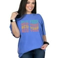 thumbnail image 1 of New York, US or USA Themed, Groovy Retro Wavy Text, Flo Blue Comfort Colors T-Shirt, 2XL, 1 of 1