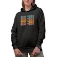 thumbnail image 1 of New York, US or USA Themed, Groovy Retro Wavy Text Merch Gift, Black Hooded Sweatshirt or Hoodie, Medium, 1 of 5