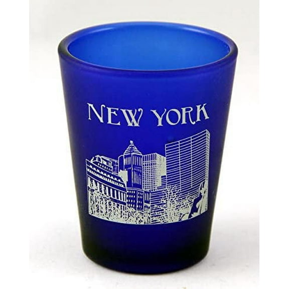 New York USA Cobalt Blue Frosted Shot Glass