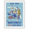 thumbnail image 1 of New York - USA - Manhattan Empire State Building Statue Liberty - Northwest Orient Airlines - Vintage Airline Travel Poster c.1950s - Japanese Unryu Rice Paper Art Print 24 x 32 in, 1 of 4