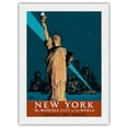 thumbnail image 1 of New York USA - The Wonder City of the World - Statue of Liberty - Travel by Train - Vintage Railroad Travel Poster by Adolph Treidler c.1927 - Japanese Unryu Rice Paper Art Print (Unframed) 18 x 24 in, 1 of 4