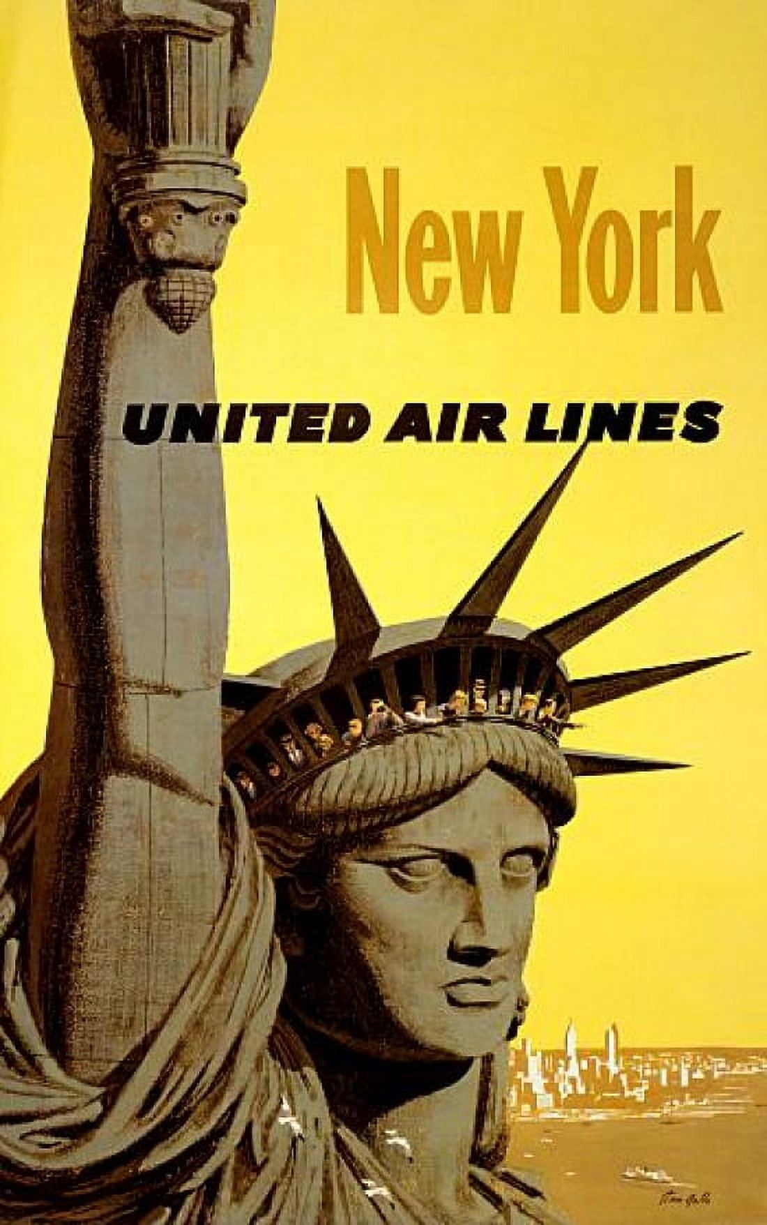 New York United Air Lines Vintage Travel Canvas Art - (36 x 54)