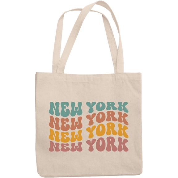 New York, United States of America or USA State Themed, Groovy Retro Wavy Text Merch Gift, 12oz Canvas Tote Bag