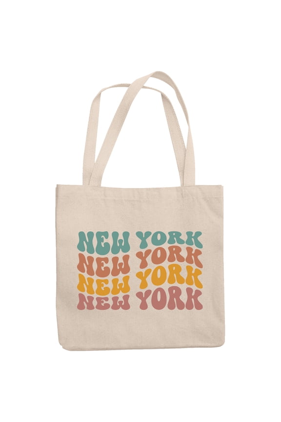 New York, United States of America or USA State Themed, Groovy Retro Wavy Text Merch Gift, 12oz Canvas Tote Bag