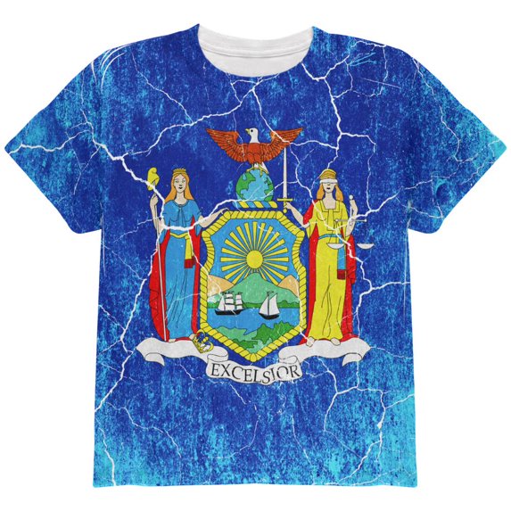 New York Vintage Distressed State Flag All Over Youth T Shirt Multi YSM